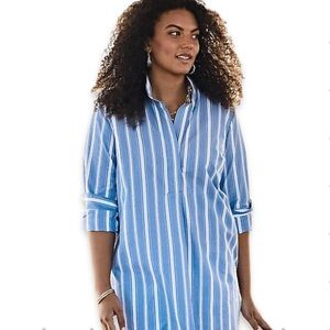 J. Jill Cotton Stand-Collar Tunic Shirt Blouse Stripe